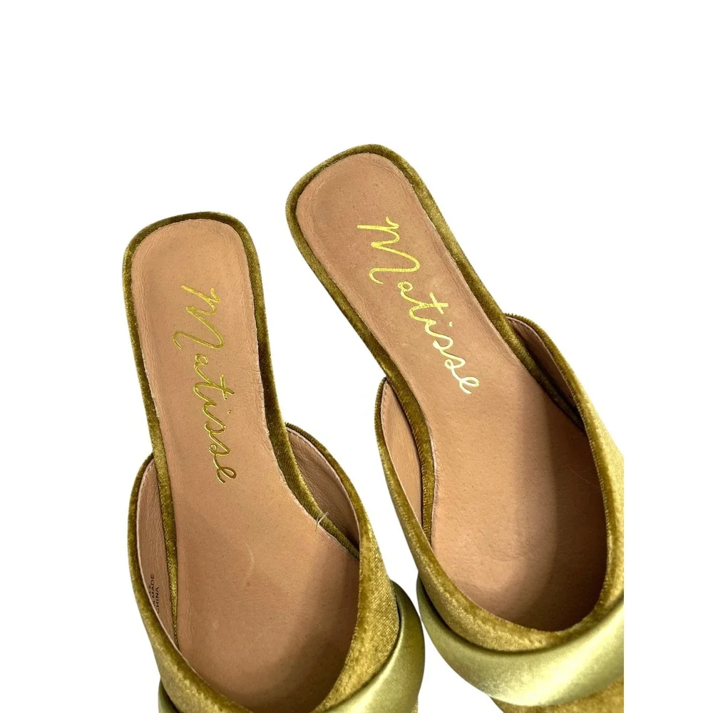 MATISSE Kellan velvet Kitten Heel Slip On Pointed Toe Mules Size 6 green chic - Picture 5 of 12